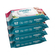 Deals, Discounts & Offers on Baby Care - Supples Baby Wet Wipes with lid Enriched with Aloe Vera, 72 Wipes/Pack (Pack of 4)