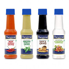 Deals, Discounts & Offers on  - Tanzima Red Chilli Sauce, Green Chilli Sauce, SOYA Sauce and Synthetic Vinegar, Combo Pack of 4 (200g Each)