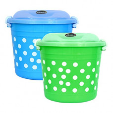 Deals, Discounts & Offers on  - Wonder Delco 666 Printed Container with Side Lock-Handle, 16 Ltrs, Set of 2, Blue & Green Color, Made in India