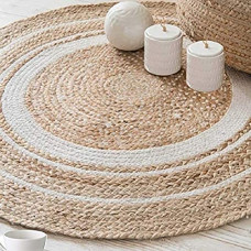 Deals, Discounts & Offers on  - Vanu handwowen Jute Rug Floor Braided Reversible Carpet For Bedroom (60 cm Round, wh3)