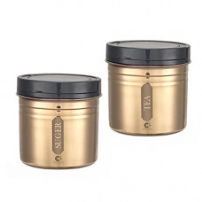 Deals, Discounts & Offers on  - Crown Craft Stainless Steel Tea Sugar Container Kitchen Canister Storage Jars, Set of 2, 500 ml, Gold
