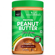 Deals, Discounts & Offers on  - NourishVitals High Protein Peanut Butter (Extra Crunchy) with Whey Protein, 33g Protein, Classic Roast, Unsweetened, 100% Natural, No Added Sugar, Salt or Oils, 750g