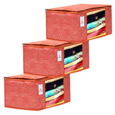 Deals, Discounts & Offers on  - Kuber Industries Laheriya Design 3 Piece Non Woven Fabric Saree Cover Set with Transparent Window, Extra Large, Orange-CTKTC31932