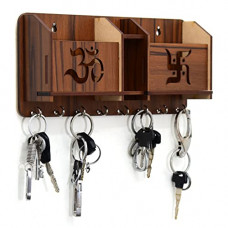Deals, Discounts & Offers on  - CLK craft Key Holder Special Designer Wooden om swastikTOW Pocket Pen Stand. 8 Hook Wood Key Holder
