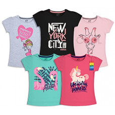 Deals, Discounts & Offers on  - X2O Girls Half sleeeves Cotton Tshirt with Cute Prints and Colorfull (Pink) (Pack of 5)