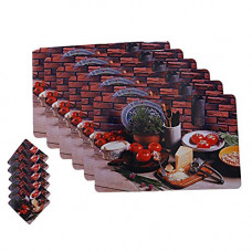 Deals, Discounts & Offers on  - Kuber Industries Fruit Design PVC 6 Piece Dining Table Placemat Set with Tea Coasters - Multicolour