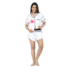 Deals, Discounts & Offers on Women - [Size L] Aarika Women's Shirt & Shorts Set Night Shirt (NS-1662_White_L)