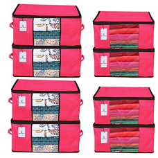 Deals, Discounts & Offers on  - Kuber Industries Non Woven 4 Pieces Saree Cover and 4 Pieces Underbed Storage Bag, Cloth Organizer For Storage, Blanket Cover Combo Set (Pink) -CTKTC38481