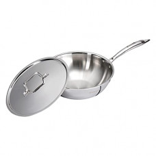 Deals, Discounts & Offers on Cookware - Bergner TriPro Tri-ply Stainless Steel Wok with Stainless Steel Lid 24 cm, 3.1 Liter, Induction Base, Silver
