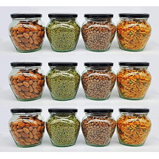 Deals, Discounts & Offers on  - SITOVI Transparent Glass Jar and Container Air Tight Black Lid For Kitchen 400 ml Mataki Glass Jar with Airtight Metal Lid Pack of (6)