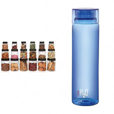 Deals, Discounts & Offers on  - Cello Checkers Plastic PET Canister Set, 18 Pieces, Clear & H2O Unbreakable Plastic Bottle, 1 Litre, Assorted Colour Combo