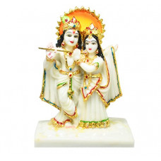 Deals, Discounts & Offers on  - Generic Lord Radha Krishna Idol with Golden foil in Marble Material | 7inches Height | White Color | Ideal