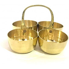 Deals, Discounts & Offers on  - PRATHAMPUJA Brass Chowmukh Haldi Kumkum Holder Brass Pooja Accessories Brass Small Chowmukh 4 Bowl Holder Patra (3.5 x 3.5 x 2.5 Inch, Gold)