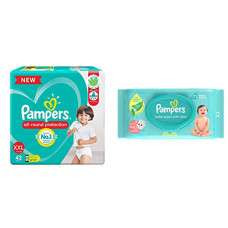 Deals, Discounts & Offers on Baby Care - Pampers All round Protection Pants, Double Extra Large size baby diapers (XXL) 42 Count, Lotion with Aloe Vera & Pampers Baby Aloe Wipes with Lid, 72 Wipes