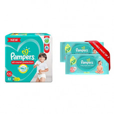 Deals, Discounts & Offers on Baby Care - Pampers All round Protection Pants, Double Extra Large size baby diapers (XXL) 42 Count, Lotion with Aloe Vera & Pampers Baby Gentle Wet Wipes with Aloe Vera 144 Wipes