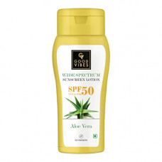 Deals, Discounts & Offers on Beauty Care - Good Vibes Aloe Vera Sunscreen Lotion SPF 50 - 120 ml - Lightweight Sun Protection For All Skin Types For Men & Women - Hydrate and Moisturize Dull Damaged Skin - Cruelty Free