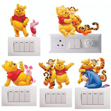 Deals, Discounts & Offers on Home Improvement - Akki World Pooh Switch Board Sticker Wall Sticker, Baby Room, Wall Art, Fridge Sticker (Light Switches Sticker) Set of 5