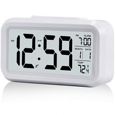 Deals, Discounts & Offers on  - Digital Alarm Clock,Battery Operated Small Desk Clocks,with Date,Indoor Temperature,Smart Night Light,LCD Electronic Clock
