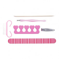 Deals, Discounts & Offers on Beauty Care - Amazon Brand - Solimo Manicure and Pedicure Kit with Nail File, Pegwood, Brush, Nail Clipper, Toe Separator and Dead Skin Claw Manicure, Pink, Pack of 6