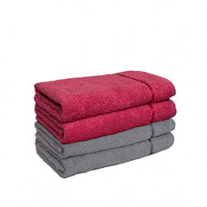 Deals, Discounts & Offers on  - SPACES 100% Cotton Hand Towel Quick to Dry Attractive Border HIGH Absorbency (Solid 40CMX60CM)-Coral/Grey