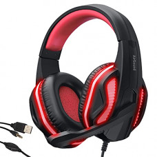 Deals, Discounts & Offers on  - AirSound Alpha-3 Stereo Gaming Headset for Noise Cancelling Over-Ear Headphones with Mic, Red LED, Bass Surround, Soft Memory Earmuffs