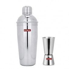 Deals, Discounts & Offers on  - NATULIX Stainless Steel Bar Ware Delux Cocktail Shaker and Double Side Peg Measure(30-60 ml) Combo Set (500ml with Peg Measure)