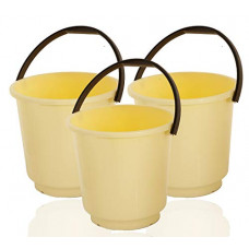 Deals, Discounts & Offers on  - Kuber Industries Unbreakable Strong Plastic 3 Pieces Bathroom Bucket 16 Ltr (Cream & Brown) - CTKTC23465