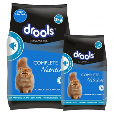 Deals, Discounts & Offers on Food and Health - Drools Adult(+1 year) Dry Cat Food, Ocean Fish, 3 kg + 1.2 kg Free