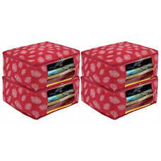 Deals, Discounts & Offers on  - Kuber Industries Leaf Printed Saree Cover With Transparent Window, Pack of 4 (Pink)