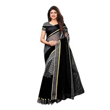 Deals, Discounts & Offers on Women - Satrani Women's Cotton Saree With Blouse Piece (916ST50_Black_One Size_Black)