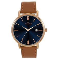 Deals, Discounts & Offers on Men - Maxima Attivo Collection Analog Blue Dial with Rose Gold case and Brown Leather Strap Men's Watch-O-66650LMGR