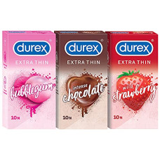 Deals, Discounts & Offers on Sexual Welness - Durex Extra Thin Flavoured Condoms, 10s, Pack of 3 (Bubblegum + Chocolate + Strawberry)