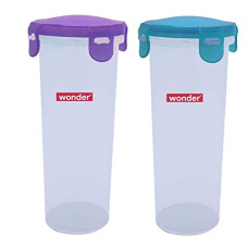 Deals, Discounts & Offers on  - Wonder Plastic Prime Klick N Seal Big Transparent Glass Set, 2 pc Glass 550 ml, Violet Green Color, Made In India, KBS01123