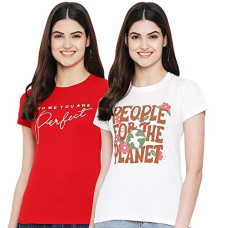 Deals, Discounts & Offers on Women - Preneum Women's Letter Print Regular Fit T-Shirt (SU-01-14_Multicolor Large)