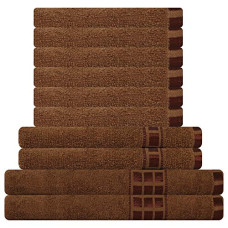Deals, Discounts & Offers on  - Eurospa Set of 10 Cotton Bath + Hand + Face Towel Set Brown (SPDHFCB189BNM10)
