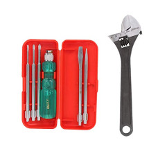 Deals, Discounts & Offers on Hand Tools - Suzec Johnson Basic Home Kit 5-Pieces Screwdriver Kit (Multicolour) & Heavy Duty Adjustable Wrench (250 mm)- Multi