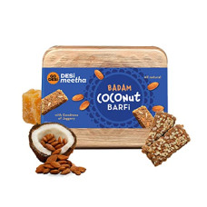 Deals, Discounts & Offers on  - GO DESi - DESi Meetha Badam Coconut Barfi | 300 Grams | 25 Individually Wrapped Pieces | Dry Fruits Sweet | Sweets Indian Mithai