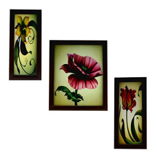 Deals, Discounts & Offers on  - Indianara 3 Piece Set of Floral Framed Wall Hanging Art (6 X 13, 10.2 X 13, 6 X 13 INCH, Brown)