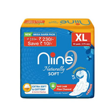 Deals, Discounts & Offers on Health & Personal Care - NIINE Naturally Soft XL Sanitary Pads (Pack of 1) 40 Pads Extra Soft and Cottony