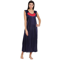 Deals, Discounts & Offers on Women - Clovia Women's Satin Long Night Dress with Lace in Navy Blue