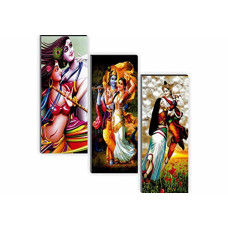 Deals, Discounts & Offers on  - SAF Radha Krishna 6MM MDF Framed Set of 3 Digital Reprint 15 inch x 18 inch Painting () SAFJ12 SAFJ12