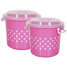 Deals, Discounts & Offers on  - Kuber Industries Dots Design Virgin Plastic 2 Pieces Multipurpose Kitchen Storage Container with Side Lock-Handle,11 Ltrs (Pink) - CTKTC34791