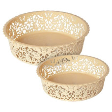 Deals, Discounts & Offers on  - Kuber Industries Leaf Design Multipurpose Round Shape Basket Ideal For Friuts, Vegetable, Toys Small & Large Pack of 2 (Beige)
