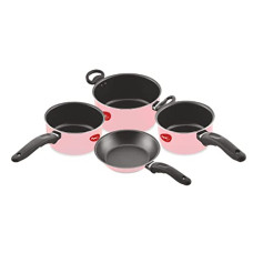 Deals, Discounts & Offers on Cookware - Pigeon Master Chef Non-Stick Aluminium Cookware Set Non-Induction Base Includes (3 Sauce Pan - 1 L, 1.5 L & 3 L, Fry Pan) - 4 Piece (Pink)