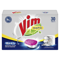 Deals, Discounts & Offers on  - Vim Matic All in One Dishwasher Tablets 30 Pcs, Designed by India's no. 1 Dishwash Brand , 3 in 1 benefit of Detergent Powder+ Rinse aid+ Salt, Unbeatable Grease removal