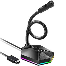 Deals, Discounts & Offers on  - Tukzer USB Computer Microphone, RGB Mic, Omnidirectional Condenser Noise-Cancelling with On-Off Button, Plug & Play Desktop Laptop Mic,