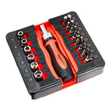 Deals, Discounts & Offers on Hand Tools - AmazonBasics 23-Piece Magnetic Ratchet Wrench and Screwdriver Set -23-Pieces