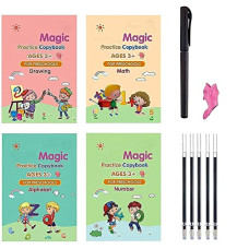 Deals, Discounts & Offers on Stationery - INDIA TOY Sank Magic Practice Copybook, (4 BOOK + 5 REFILL) Number Tracing Book for Preschoolers with Pen, Magic calligraphy books