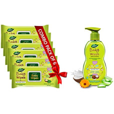 Deals, Discounts & Offers on Baby Care - Dabur Baby Wipes: pH 5.5 balanced with Moisture Lock Cap|No alcohol | No nasties product - 80 Wipes X Pack of 6 & Dabur Baby Wash: pH 5.5 balanced | No aben & Phthalates - 500 ml
