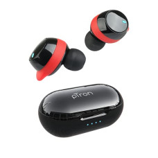 Deals, Discounts & Offers on Headphones - PTron Basspods 581 True Wireless Bluetooth 5.0 Headphones with Deep Bass, Ergonomic Wireless Earbuds, Quick Pairing, Passive Noise Canceling Buds, Voice Assistance & Built-in HD Mic (Black & Red)